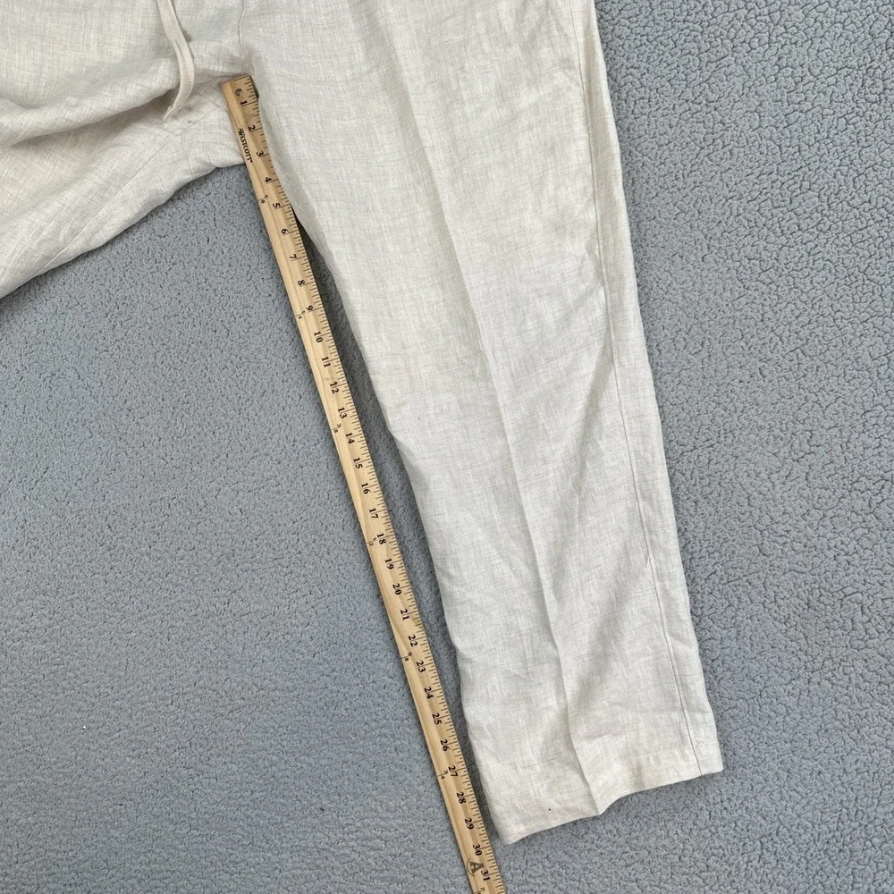 Tasso Elba Island Linen Pants Men 38x30 Beige Breathable Beach Flat Front Summer
